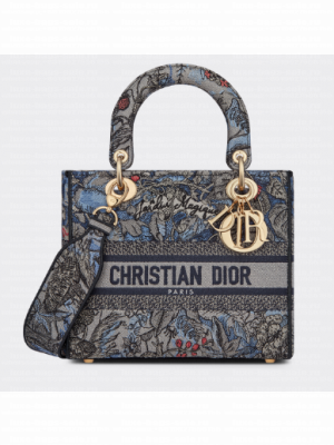 Dior MEDIUM LADY D-LITE BAG Denim Multicolor Dior Jardin Magique Embroidery M0565ORZI