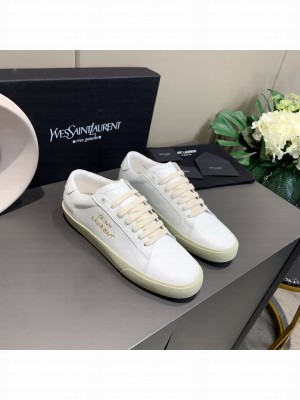 Saint Laurent White Embroidered Calfskin Sneakers Gold 03 2021 Collection