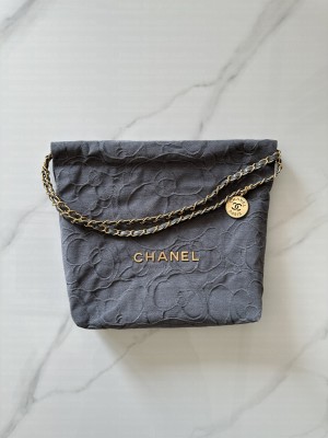 Chanel 22 Shopping Bag AS3261 in Camellia Velvet Gray