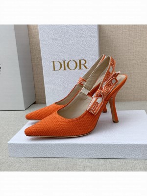 DIOR HEEL 9.5CM J'ADIOR SLINGBACK PUMPS IN COTTON EMBROIDERY ORANGE 2022 COLLECTION