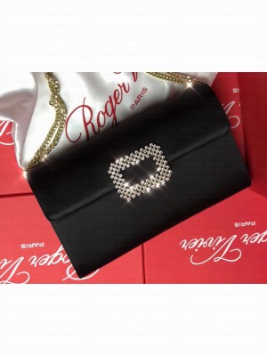 Roger Vivier Evening Envelope Chain Shoulder Flap Clutch Bag In Silk Satin Black 01