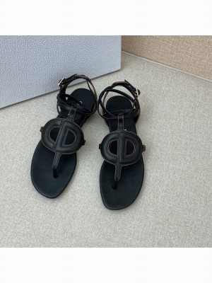 Dior Calfskin CD Flat Sandals Black 2022 Collection