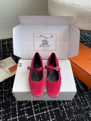Hermes Jane ballet velvet flat pink