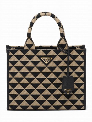 Prada Small Symbole Jacquard Fabric Handbag Black
