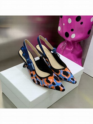 Dior J'Adior Slingback Pumps 6.5cm in Blue Multicolor Mizza Cotton Embroidery 2022 Collection