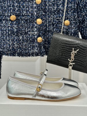 LES BALLERINES CELINE MARY-JANE IN LAMBSKIN SILVER