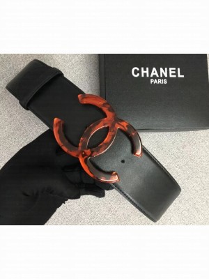 Chanel Width 5.3cm Leather Belt Black with Resin CC Logo