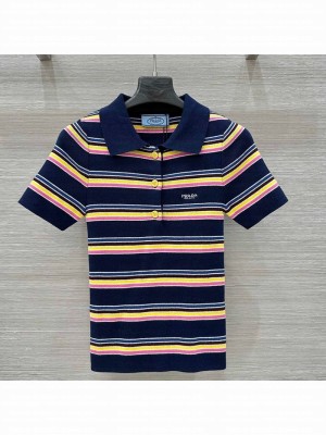 Prada Cotton Striped Polo T-Shirt Blue/Multicolor 2025