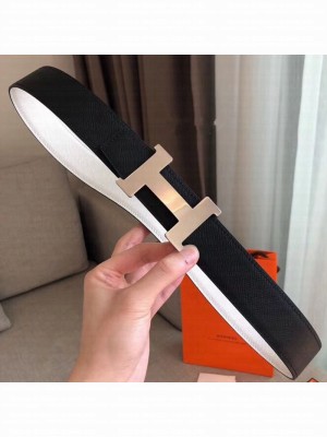 Hermes Constance Reversible Leather Strap Belt with H Buckle 38mm Black 2019 Collection