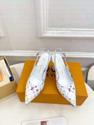 Louis Vuitton heel 8.5cm slingback pumps Multicolored Monogram coated canvas white 2025