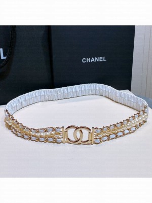 Chanel Pearl Lambskin Pleated Chain Belt AA7481 White  2021 Collection