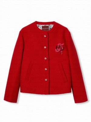Gucci Women's Embroidered Wool Boucle Jacket Red