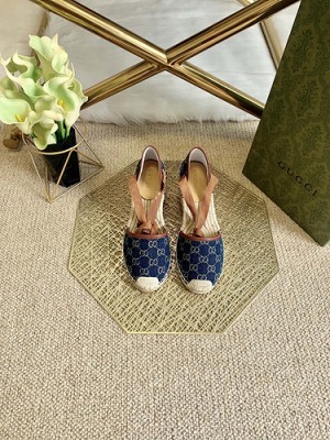Gucci GG Matelassé Denim Canvas Platform Espadrilles Sandals  2021 Collection 