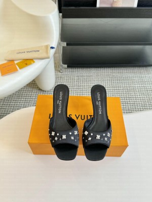Louis Vuitton Blooming Slide 5.5/7.5cm in Satin and Strass Black Mule 2024