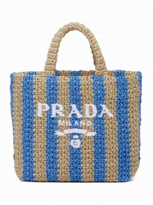 Prada Small Raffia Tote Bag Blue
