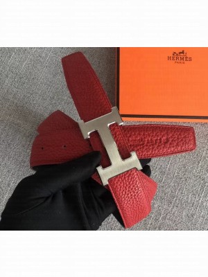 Hermes Width 3.2cm Reversible Leather Constance H Buckle Belt Red/Silver
