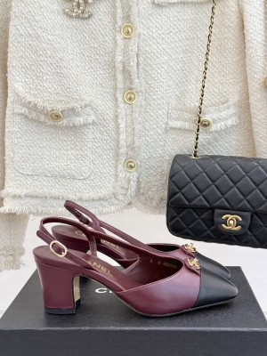 Chanel Lambskin cc Metal slingback Pumps Burgundy 2025