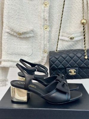 Chanel 5cm Lambskin & Grosgrain Bow Sandals G45690 Black