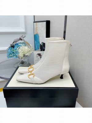 Gucci Women's Black GG Horsebit Lampskin Heel 4.5cm Ankle Boot 2021 Collection