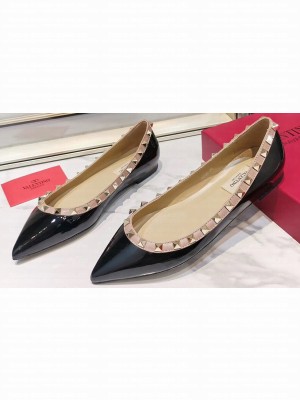 Valentino Rockstud Ballet Flats Ballerinas in Patent Leather Black