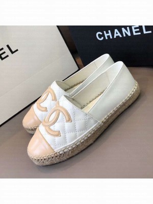 Chanel Quilted Calfskin Flat Espadrilles G29762 White/Beige 2020 Collection