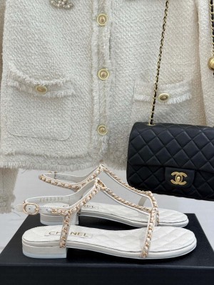 Chanel Lambskin with Chain and Heart G46109 Flaat Sandals White