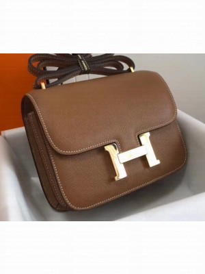 Hermes Constance Mini/MM Bag in Epsom Leather Brown with Gold Hardware
