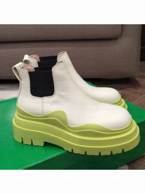 Bottega Veneta Tire Calfskin Short Chelsea Boots White/Kiwi Green  2021 Collection