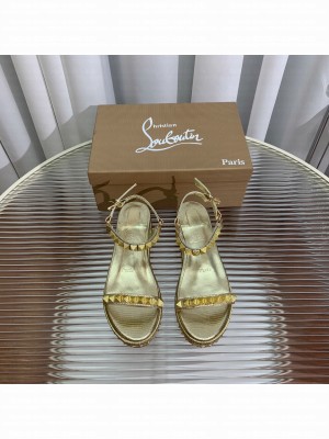 Christian Louboutin Pyraclou Espadrilles Wedge Sandals 6cm Gold 2023