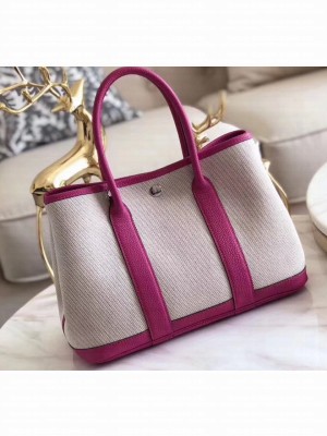 Hermes Canvas Garden Party 30/36 Bag Fuchsia/Creamy