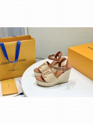Louis Vuitton Starboard Wedge Sandal 10cm in LV Raffia and Leather 01