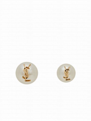 Saint Laurent Women's Cassandre Pearl Earrings In Metal White