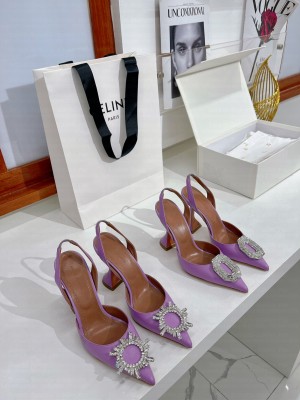 AMINA MUADDI Purple Camelia Sling Leather 9.5cm Heels Sandals 