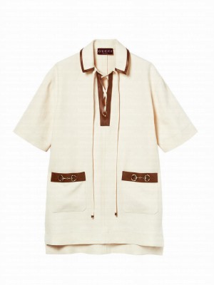 Gucci Women's Linen Canvas Dress With Horsebit Cream