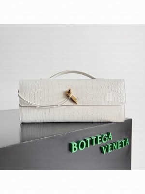 Bottega Veneta Long Clutch Andiamo With Handle alligator leather 741511 white