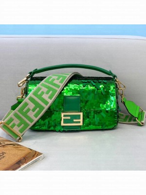 Fendi Baguette Sequins Medium Bag Green  2021 Collection