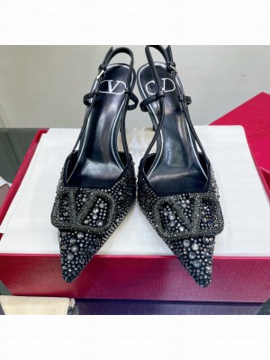 Valentino VLogo Slingback Pumps 8cm With Crytal Navy 2022 Collection