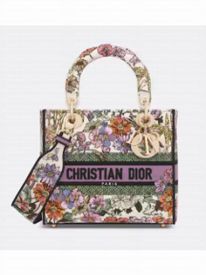 Dior Medium Lady D-Lite Bag White Multicolor Dior 4 Saisons Ete Embroidery M0565OEB