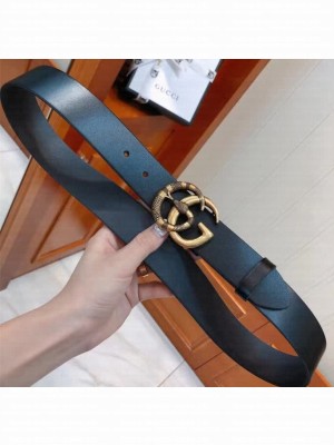 Gucci Leather Men's Belt with Snake Buckle 38mm Width Black 