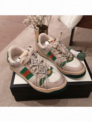 Gucci Screener Perforated Leather Low-top Sneaker with Crystal 2019 (For Women and Men) Collection