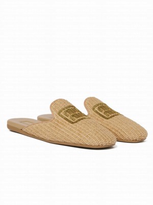 Miumiu Women's Raffia-effect Woven Fabric Slippers Cream