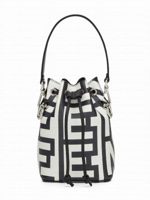 Fendi Mon Tresor Two-tone Printed Leather Fendi Roma Capsule Mini-bag 8BS010 Black