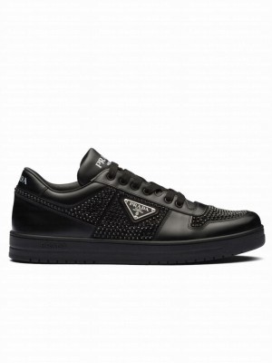 Prada Women's Downtown Leather Sneakers With Crystals 2EE393 Black