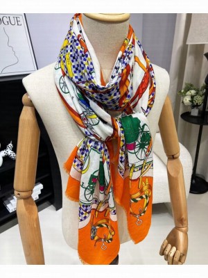 Hermes Women's Les Voitures Nouvelles Scarf Orange