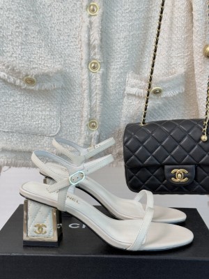 Chanel lambskin sandals with cc logo heel 02