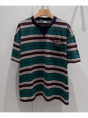 Prada Women's Striped T-shirt Green