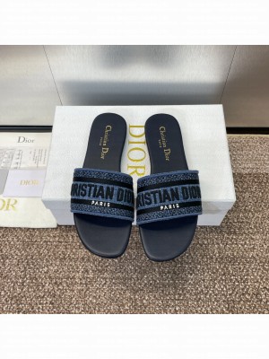 Christian Dior Dway Slide Denim Cotton Embroidered 