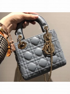 Lady Dior Mini Bag in Cannage with Chain Baby Blue