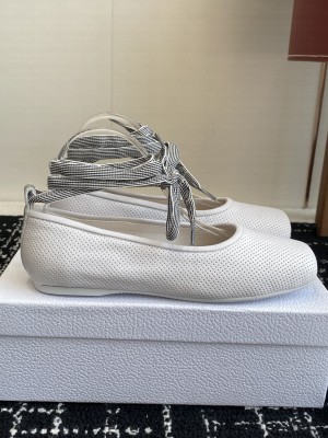 Dior D-Journey Lace-Up Ballet Flats in Perforated Supple Lambskin with Lace White
