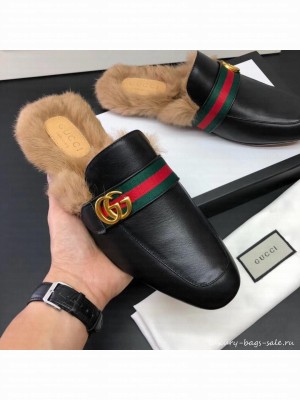gucci men's Princetown leather slipper with double g 469950